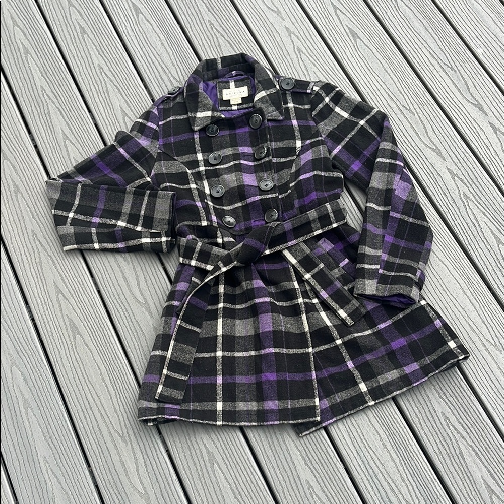 ❄️ Purple and Black Plaid Pea Coat